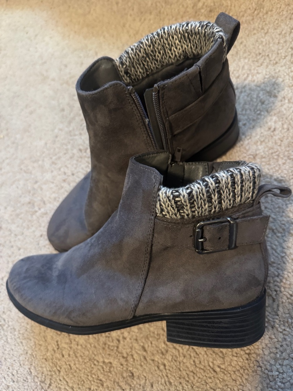 Maurices Gray Suede-Look Ankle Booties with Knit Cuff